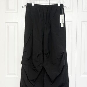 NWT The Workshop Black Nylon Stretch Pull-On Jogger Parachute Pants Large